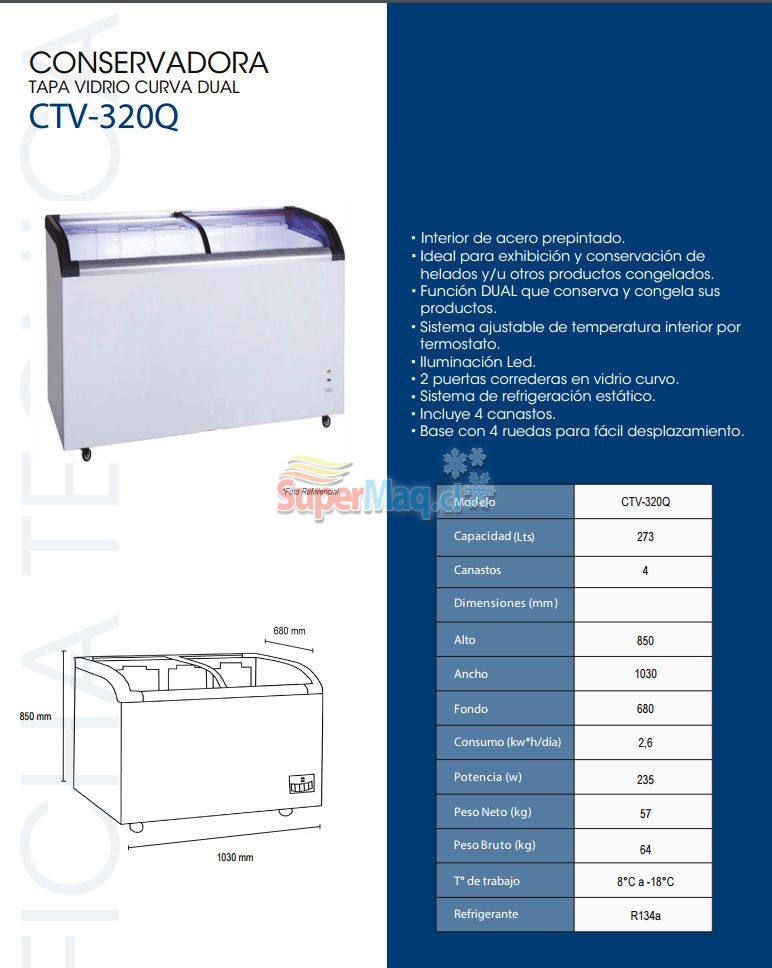 Congeladora 320 Litros Vidrio Curvo : Refrigeracion