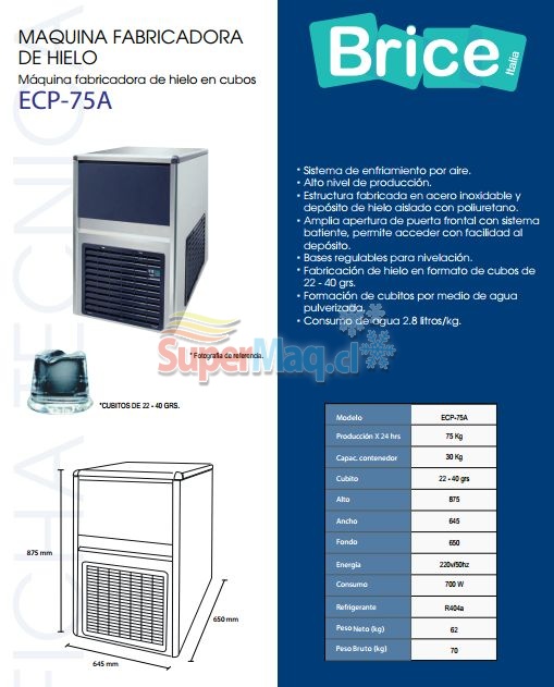Fabricadora de Hielo 67 Kilos Dia BREMA Bin Incorporado : Refrigeracion